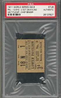 1911 World Series Game 6 Ticket Stub From 10/26/1911 - As 2nd World Series Title (PSA)